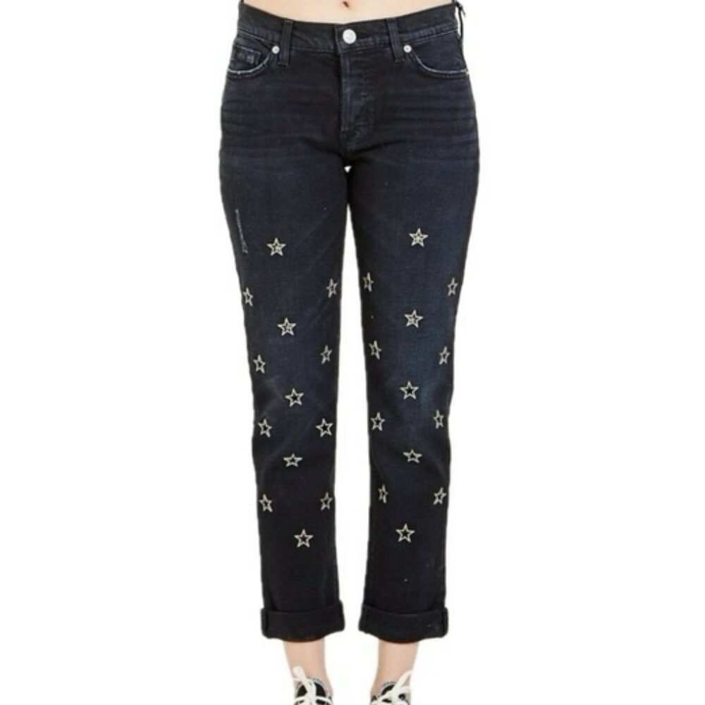 Hudson Riley Crop Relaxed Straight Jeans in Mythology Star Embellished - 28